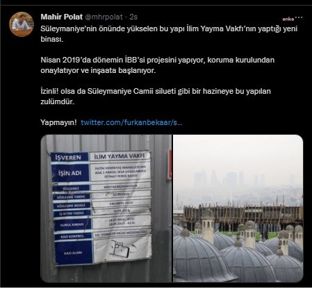 Mahir Polat'tan tepki: Süleymaniye Camisi'ne yapılan zulümdür - Resim : 1