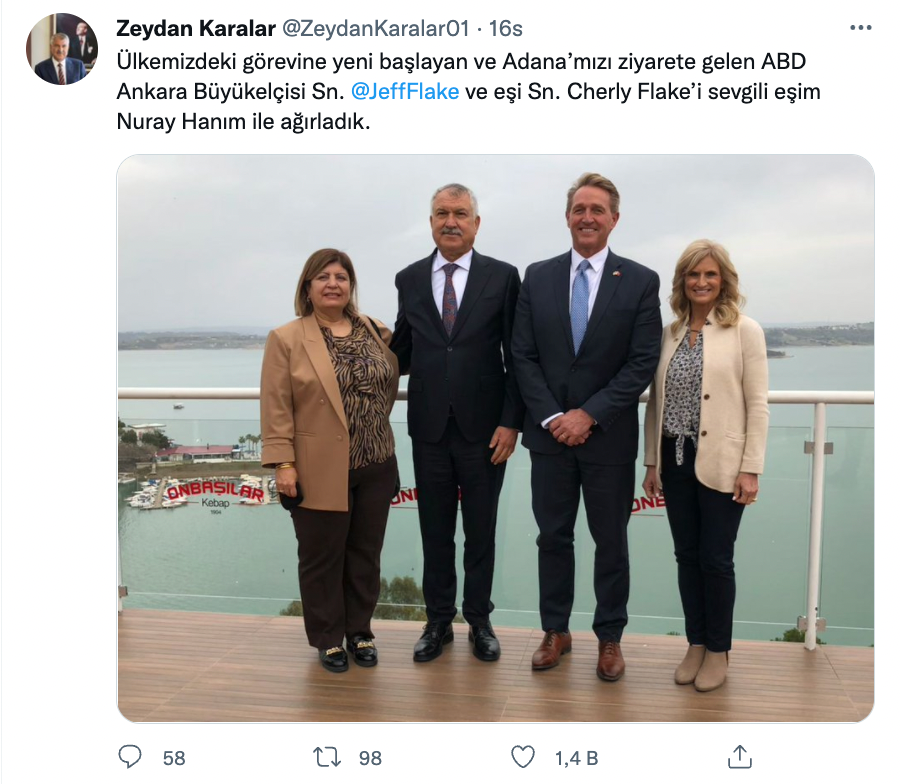 ABD'nin Ankara Büyükelçisi Jeff Flake, Zeydan Karalar ile bir araya geldi: Kebap ikram edildi - Resim : 1