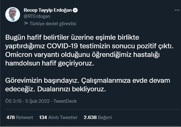 Tayyip Erdoğan ve Emine Erdoğan koronavirüse yakalandı - Resim : 1