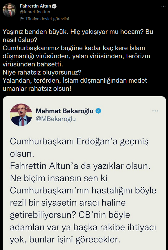 'Erdoğan' mesajı kriz çıkardı: Mehmet Bekaroğlu ve Fahrettin Altun arasında 'virüs' tartışması! - Resim : 3