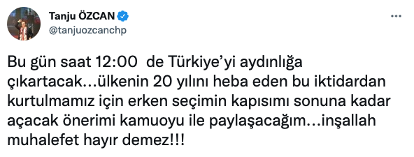 Tanju Özcan saat verdi: Erken seçimin kapısını sonuna kadar açacak önerimi paylaşacağım! - Resim : 1