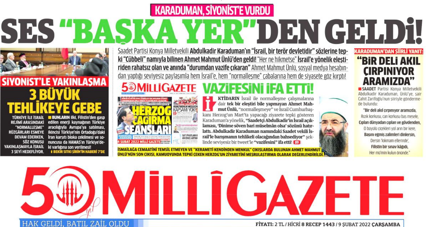 Cübbeli Ahmet - Saadet polemiği sürüyor: Milli Gazete'den sert tepki - Resim : 1