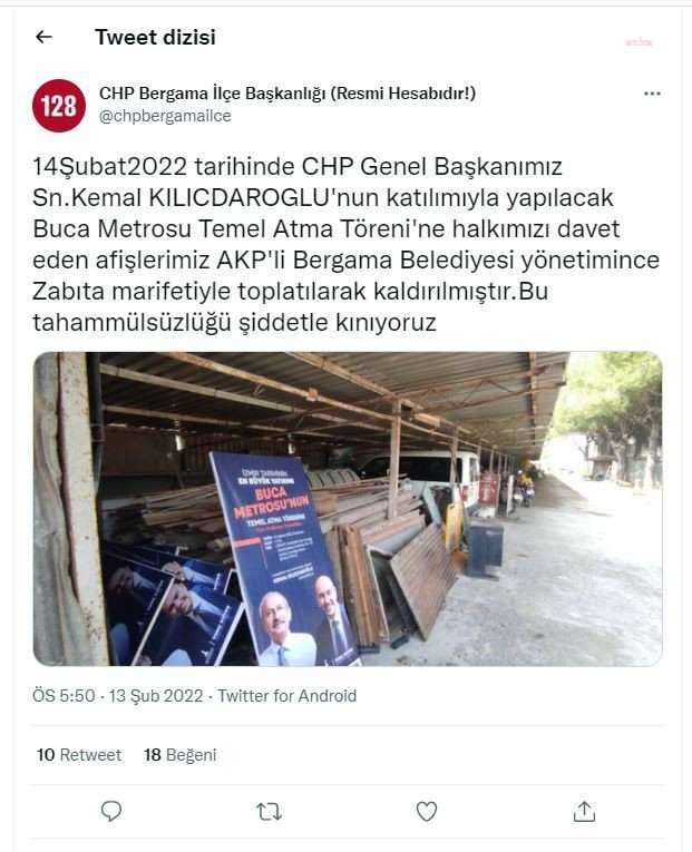 İzmir'de 'AKP'li belediye CHP'nin afişlerini toplattı' iddiası - Resim : 1