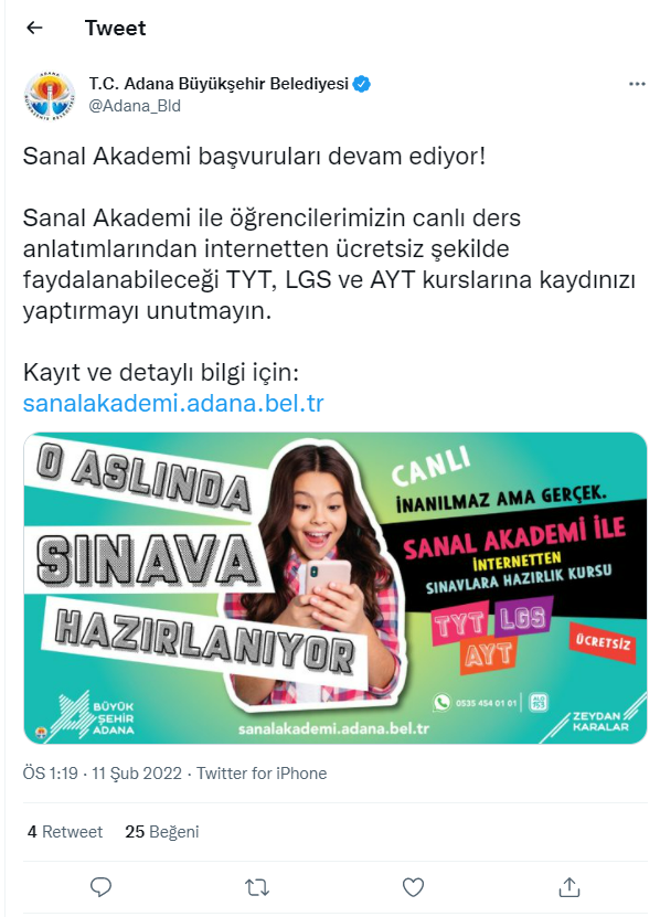Adana Büyükşehir Belediyesi'nden sınavlara hazırlanan öğrenciler için Sanal Akademi - Resim : 1