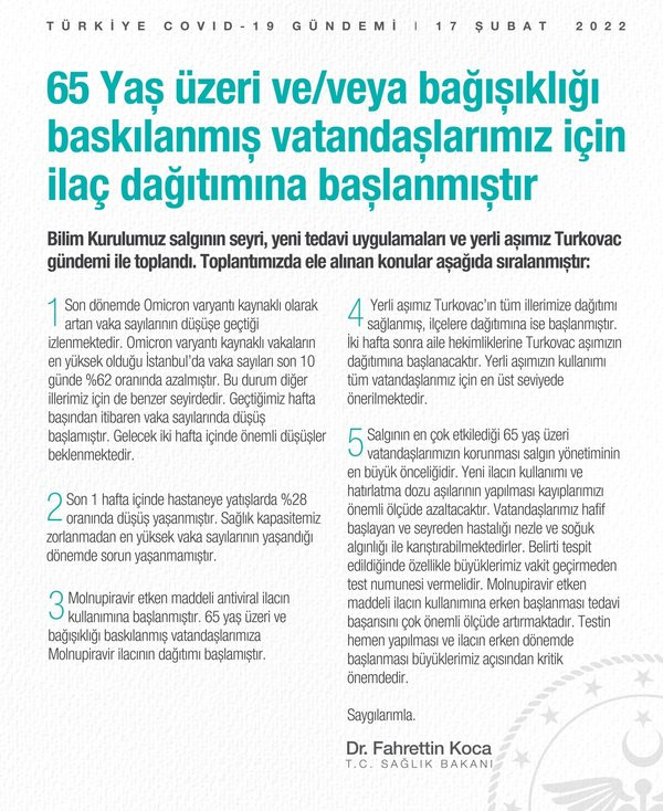 Bilim Kurulu toplantısı sonrası Fahrettin Koca'dan açıklama: 'Molnupiravir etken maddeli antiviral ilaç kullanılmaya başladı' - Resim : 1