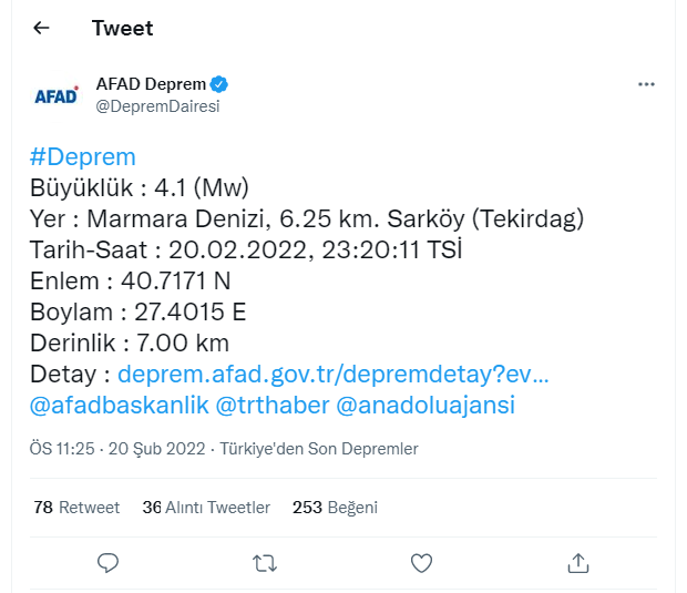 Marmara Denizi'nde 4.1 büyüklüğünde deprem - Resim : 1