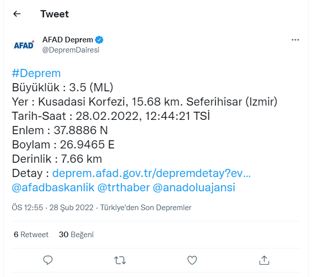 İzmir'de deprem: AFAD büyüklüğünü açıkladı - Resim : 1