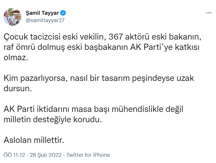 Şamil Tayyar: Çocuk tacizcisi eski vekilin AK Parti'ye katkısı olmaz! - Resim : 1