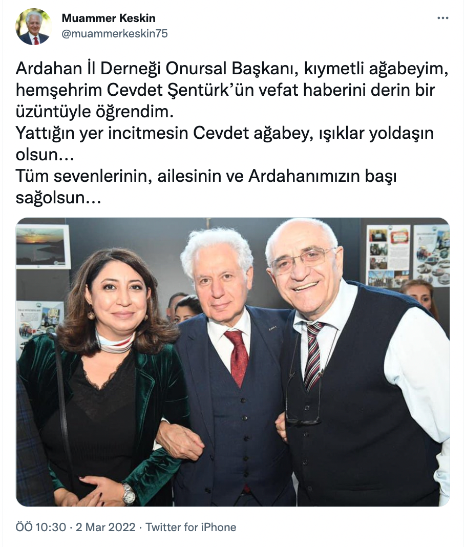 Ardahan İl Derneği Onursal Başkanı Cevdet Şentürk hayatını kaybetti - Resim : 1