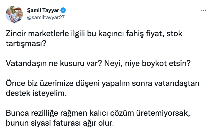 AKP'li Şamil Tayyar'dan fiyatlara tepki: Bunca rezilliğe rağmen kalıcı çözüm üretemiyorsak siyasi faturası ağır olur - Resim : 1