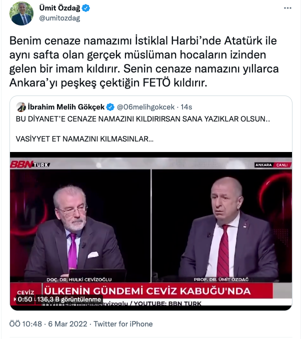 Ümit Özdağ'dan Melih Gökçek'e: Senin cenaze namazını FETÖ kıldırır - Resim : 1