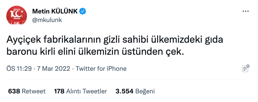 AKP'li Külünk 'Kirli elini ülkemizin üstünden çek' diye seslendi: Yağ operasyonu çeken baronun üzerine gidilsin... - Resim : 1