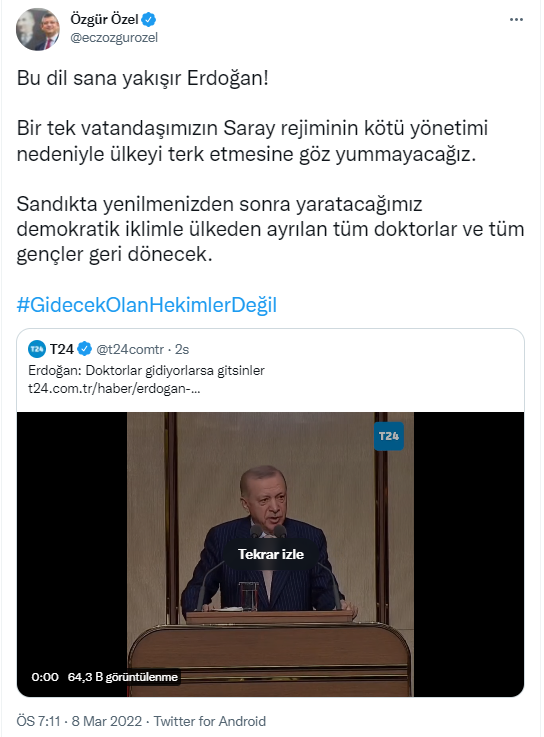 CHP'li Özgür Özel'den hekimleri hedef alan Erdoğan'a yanıt: 'Bu dil sana yakışır Erdoğan' - Resim : 1