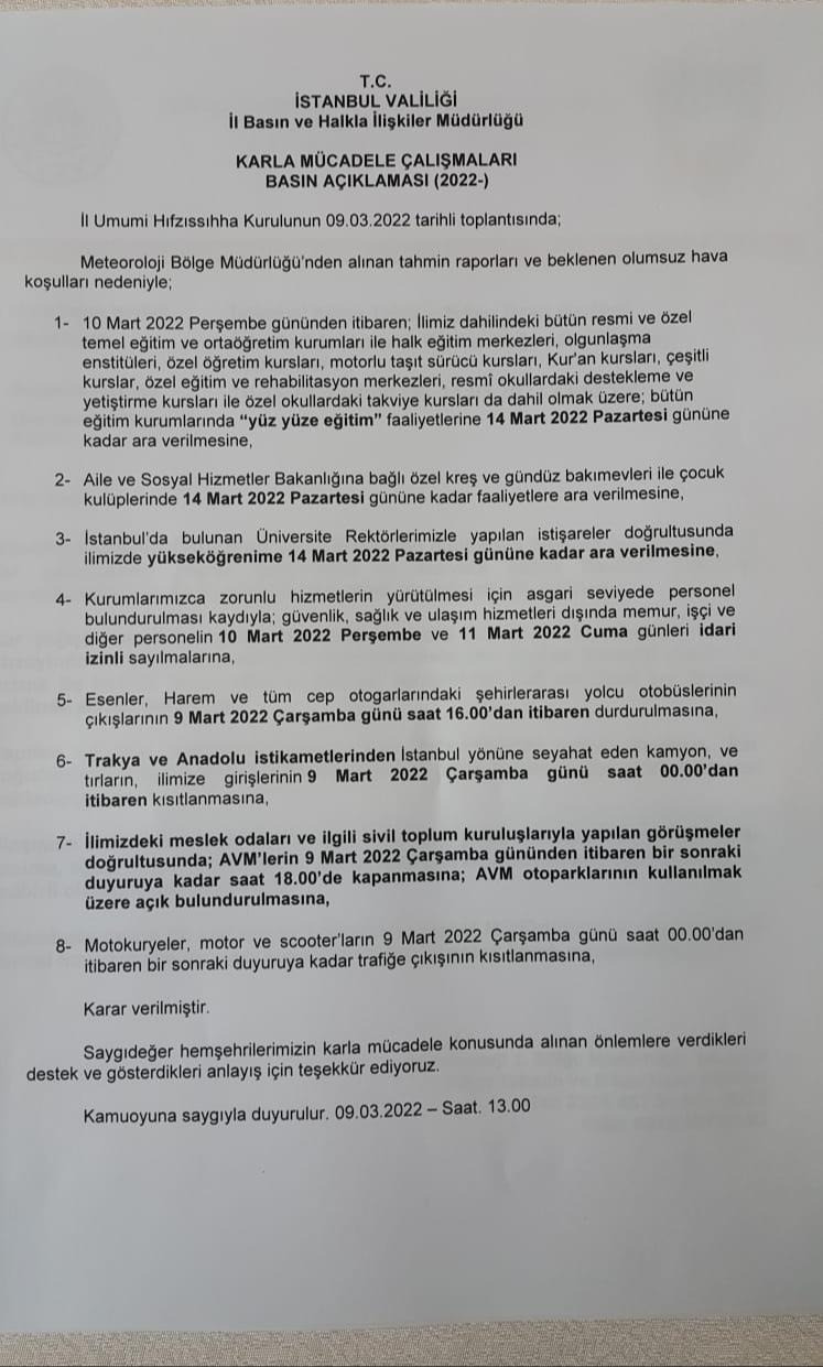 İstanbul'da kar alarmı: Okullar tatil edildi, kuryelere yasak getirildi - Resim : 1