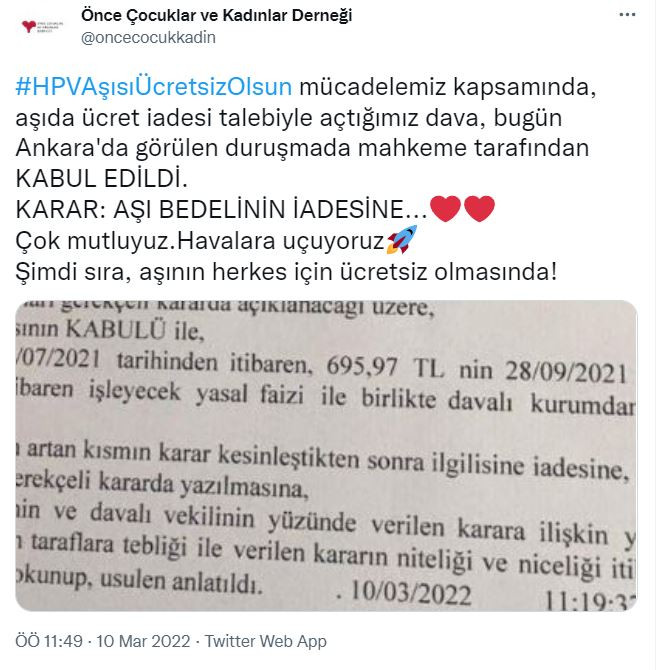 'HPV aşısı ücretsiz olsun' davasında karar çıktı! - Resim : 1