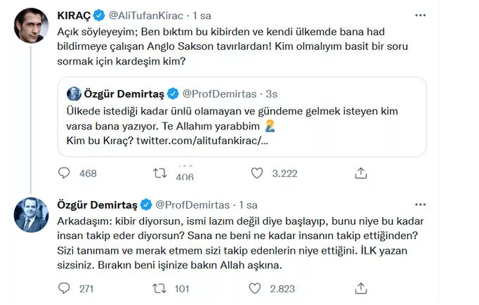 Kıraç ve Özgür Demirtaş, Twitter'da atıştı: 'Gündeme gelmek isteyen bana yazıyor' - Resim : 2