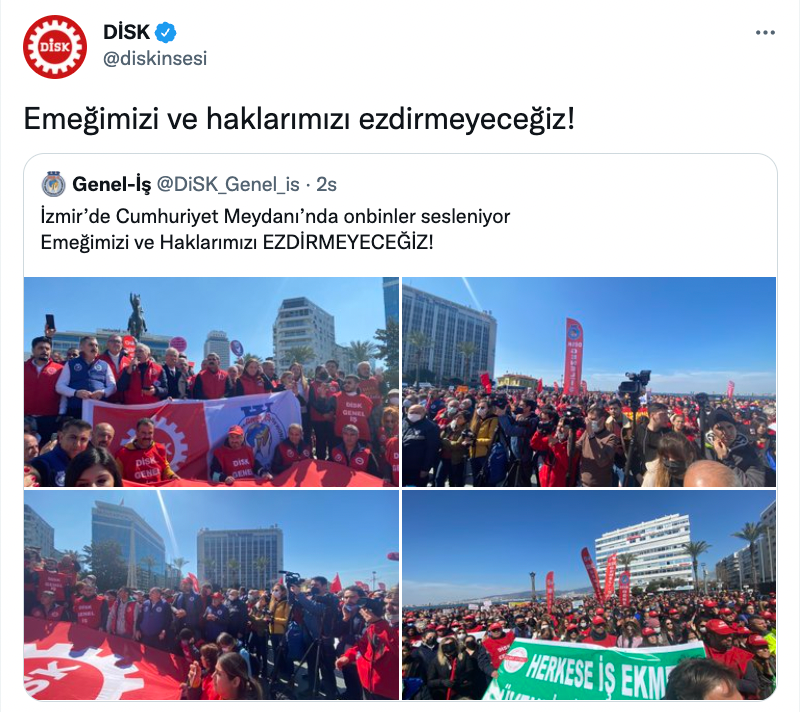 DİSK'in İzmir'deki eylemine binlerce emekçi katıldı: 'Hayat pahalı, emek ucuz', 'Hükümet istifa' - Resim : 1