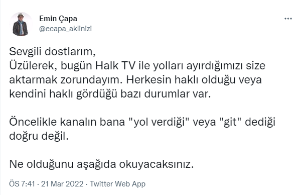 Yolların ayrıldığı açıklanmıştı: Emin Çapa'dan Halk TV'ye yalanlama - Resim : 2