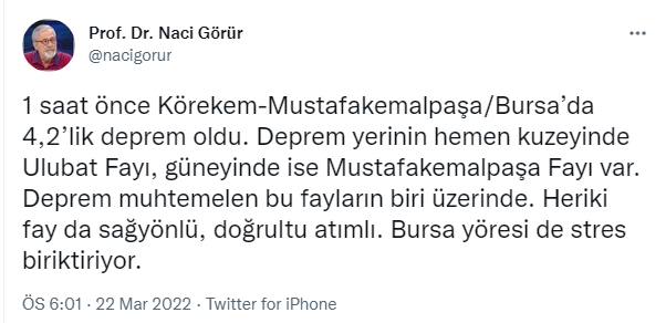 Bursa'daki 4.3 büyüklüğündeki depremin ardından Prof. Dr. Naci Görür'den dikkat çeken açıklama - Resim : 2