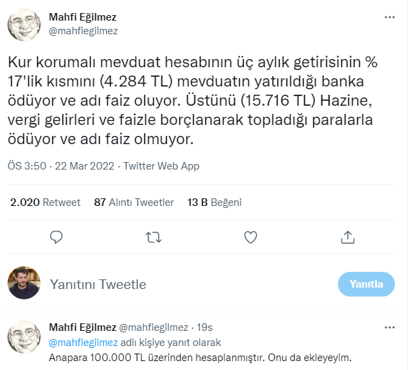 Ekonomist Mahfi Eğilmez, kur korumalı mevduat sisteminin faiz yükünü hesapladı - Resim : 1