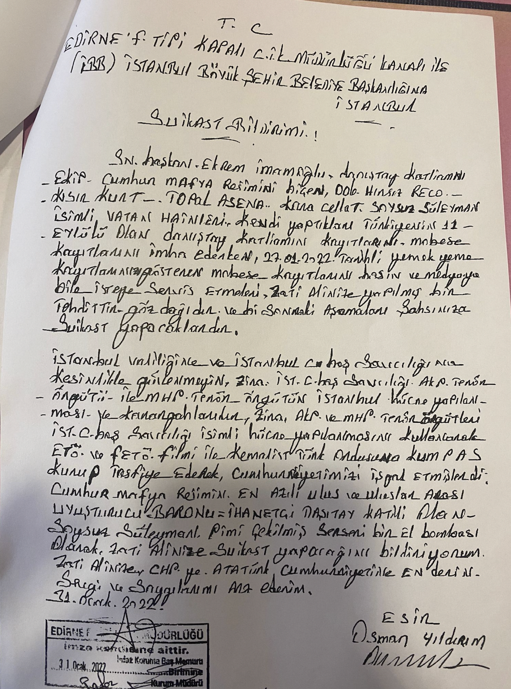 FETÖ'nün gizli tanığından İmamoğlu'na 'suikast' mektubu - Resim : 1