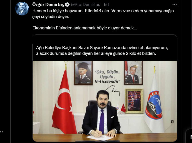 Özgür Demirtaş'tan Savcı Sayan'a: Ekonominin E'sinden anlamamak... - Resim : 1