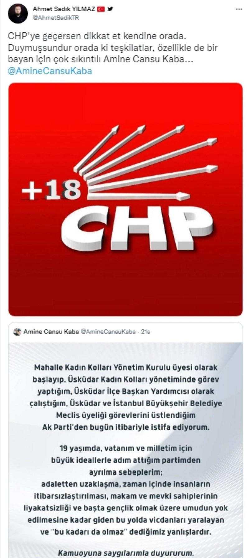 AKP'den istifa eden Amine Cansu Kaba'ya eski partisinden çirkin sözler: 'CHP'ye geçersen...' - Resim : 2
