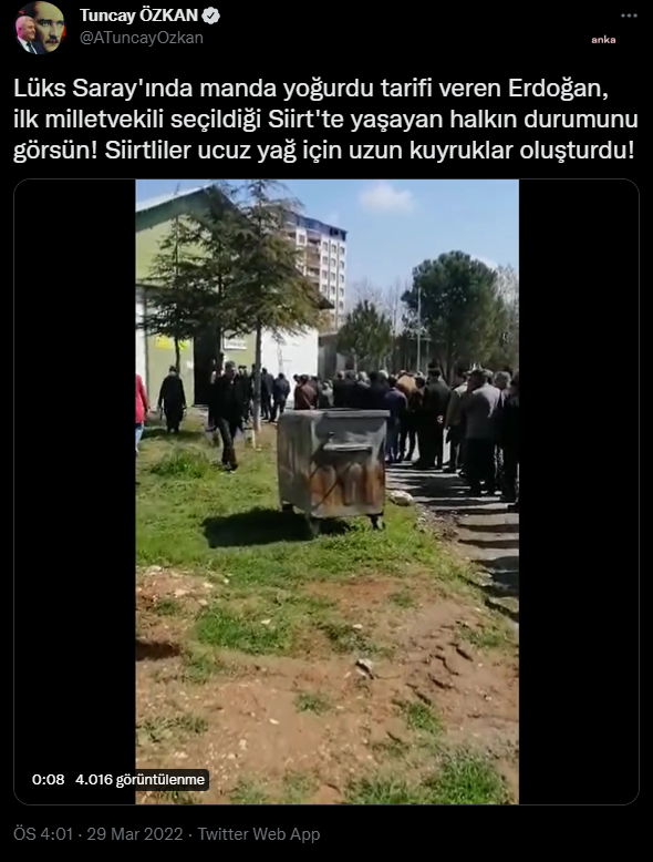CHP'li Özkan 'ucuz yağ kuyruğu' görüntülerini paylaştı: Erdoğan ilk milletvekili seçildiği Siirt'in durumunu görsün - Resim : 1