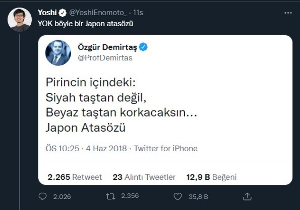 'Japon atasözü' krizi: Japon Youtuber yalanladı, Özgür Demirtaş'tan cevap geldi - Resim : 2