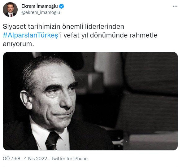 İmamoğlu'ndan Alparslan Türkeş paylaşımı - Resim : 1