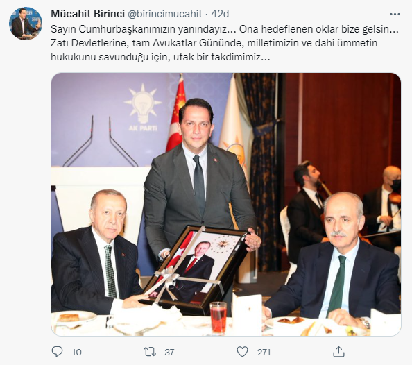 AKP’li Mücahit Birinci, Erdoğan'ın 'Avukatlar Günü'nü kutladı': 'Erdoğan' fotoğrafı hediye etti - Resim : 1