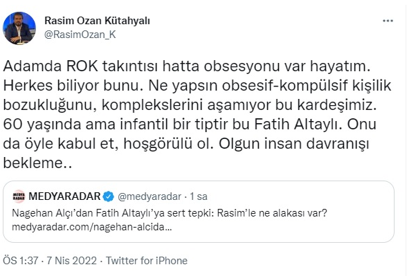 Fatih Altaylı - Nagehan Alçı tartışmasına Rasim Ozan Kütahyalı da dahil oldu - Resim : 1