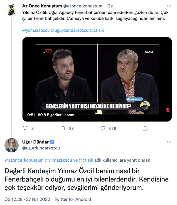 Uğur Dündar'dan Yılmaz Özdil'e 'Fenerbahçe' yanıtı: En iyi bilenlerdendir... - Resim : 1