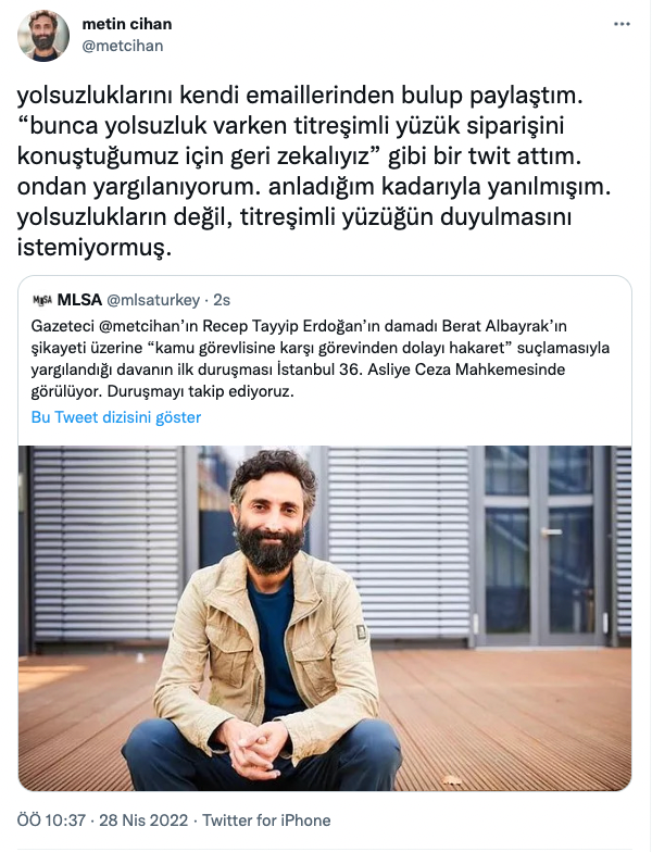 Berat Albayrak şikayet etmişti: 'Seks oyuncağı' davasında gazeteci Metin Cihan hakkında yakalama kararı çıkarıldı - Resim : 1