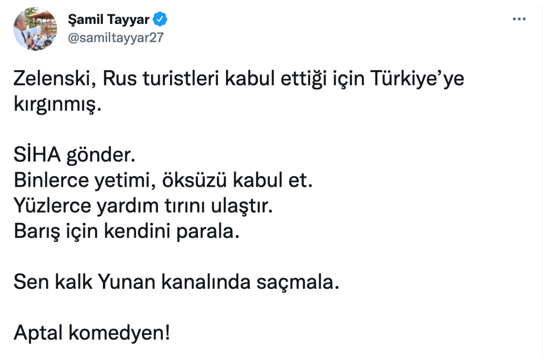 AKP'li Şamil Tayyar'dan Ukrayna Devlet Başkanı Zelenskiy'e: Aptal komedyen - Resim : 1