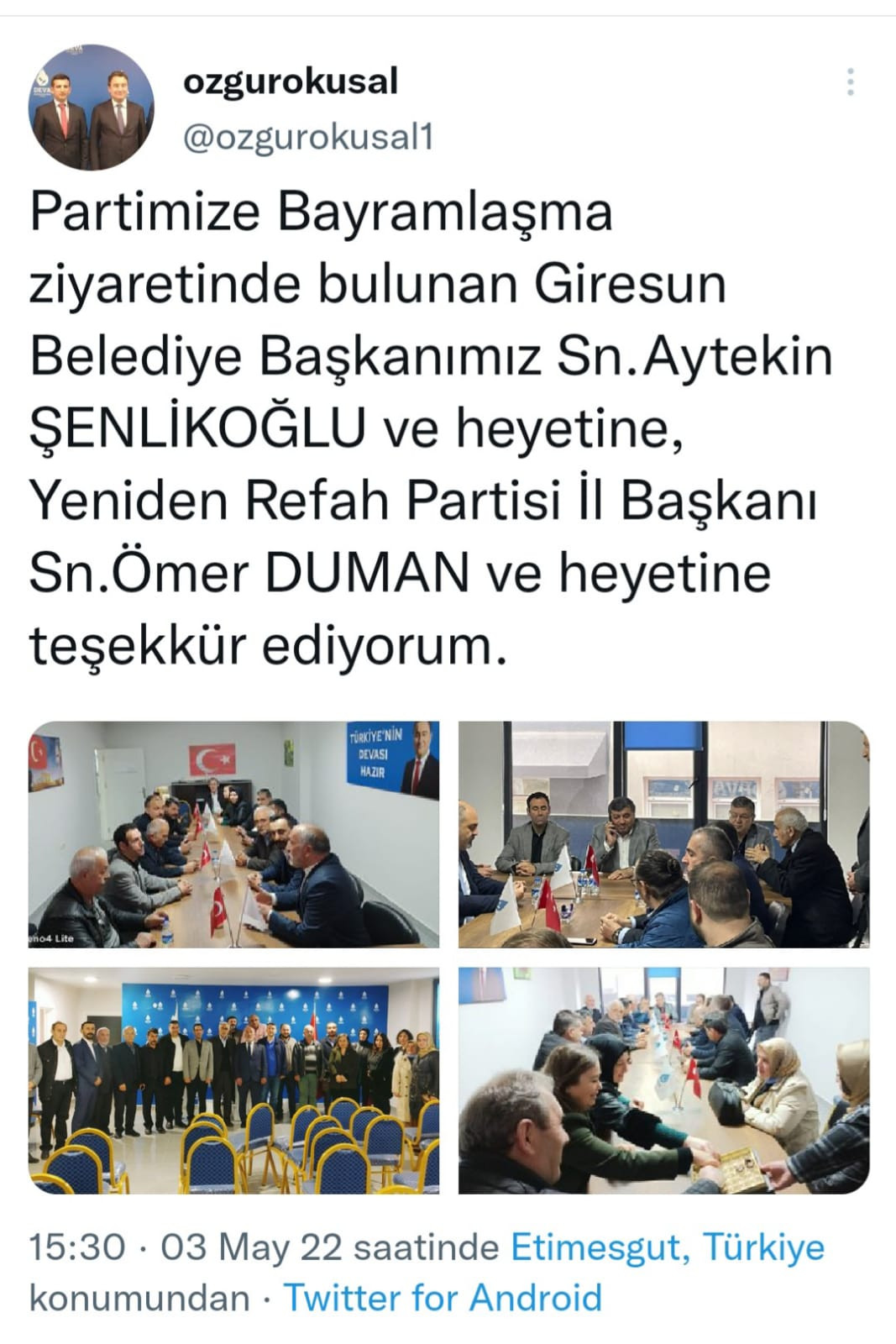 AKP'li Giresun Belediye Başkanı Şenlikoğlu, AKP'nin DEVA Partisi ile bayramlaşmama kararını deldi - Resim : 1