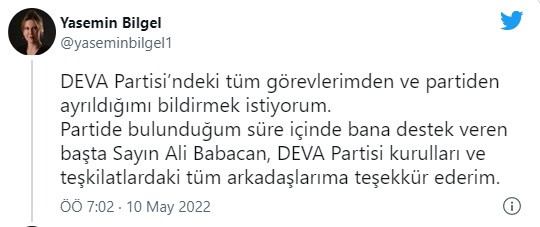 DEVA Partisi Genel Başkan Yardımcısı Yasemin Bilgel istifa etti - Resim : 1