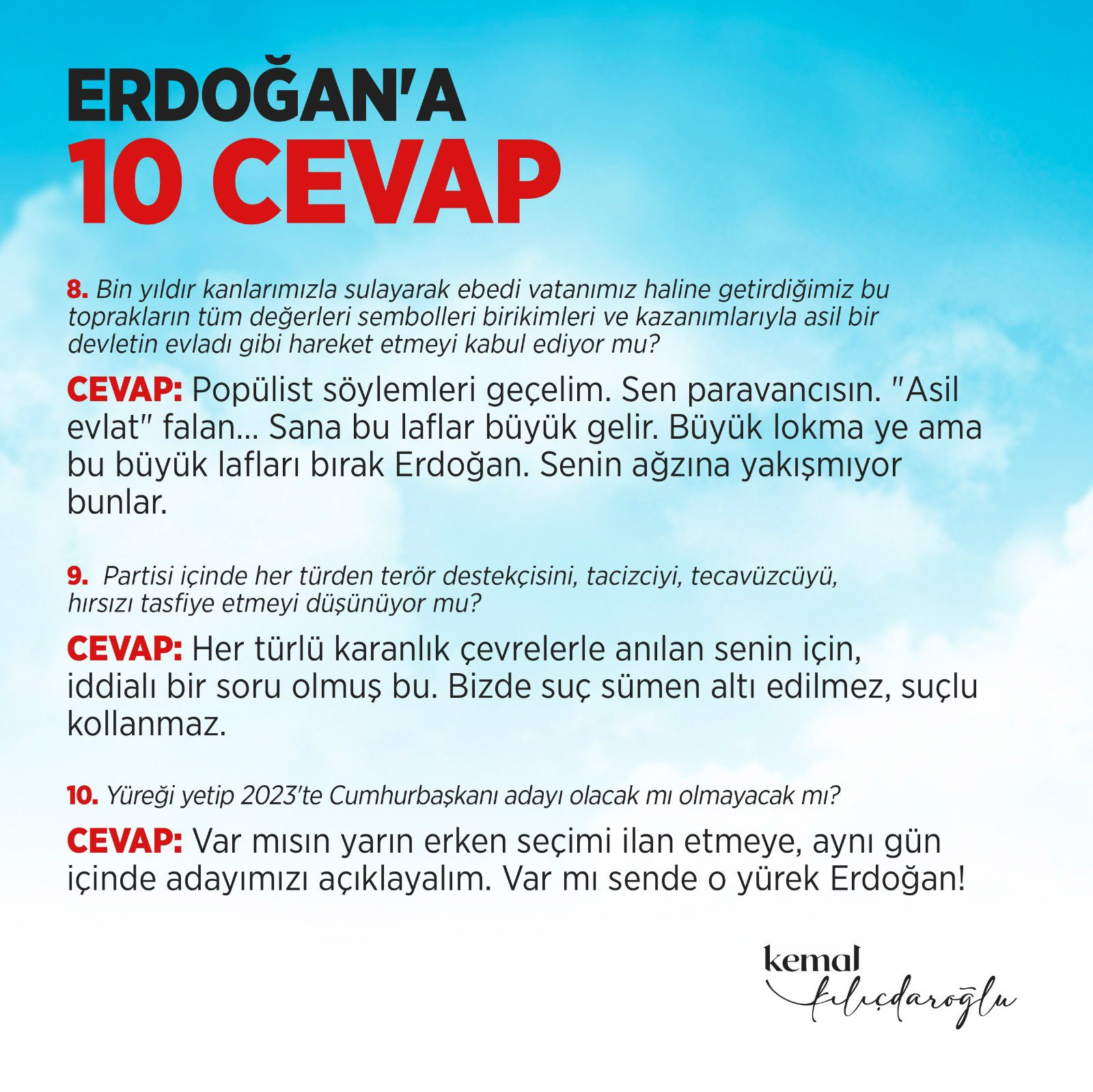 Erdoğan'ın 10 sorusuna Kılıçdaroğlu tek tek yanıt verdi, saat 23'ü işaret etti: 'Danışmanlarını ve doktorlarını çağır, derin derin nefes al' - Resim : 4