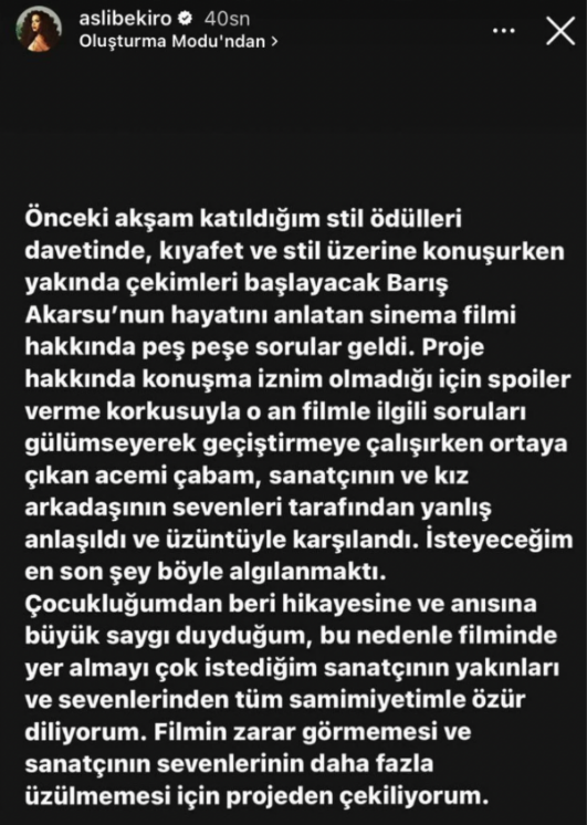 Barış Akarsu'yla ilgili sözleri tepki çeken Aslı Bekiroğlu özür dileyerek, projeden çekildi - Resim : 1