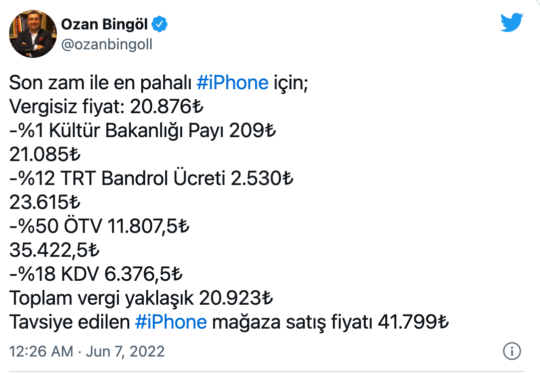 Ozan Bingöl, vergileri kalem kalem sıraladı: 'Bir iPhone sana, bir iPhone devlete' - Resim : 1
