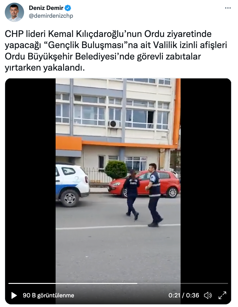 Ordu'da zabıtalar, Kılıçdaroğlu'nun afişlerini yırttı! - Resim : 1