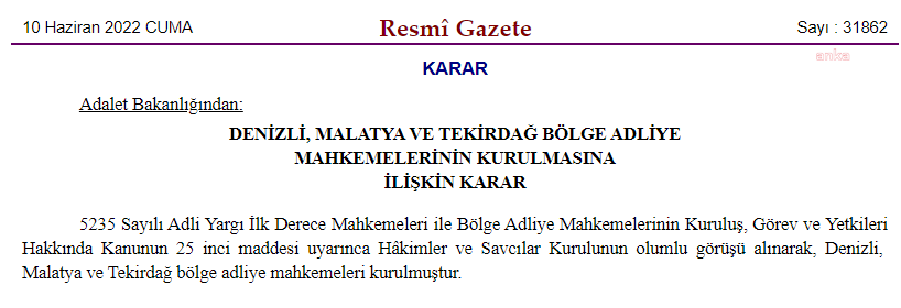 Denizli, Malatya ve Tekirdağ'da istinaf mahkemeleri kuruldu - Resim : 1