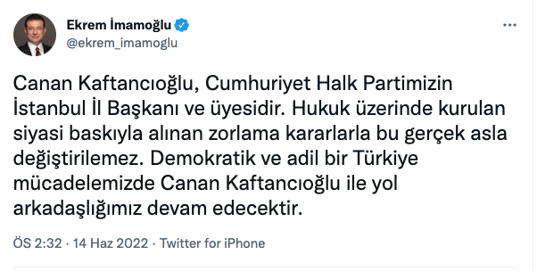 CHP İstanbul İl Başkanı Kaftancıoğlu'ndan CHP üyeliğinin düşürülmesi hakkında açıklama: Korkularının ecele faydası olmayacak! - Resim : 1