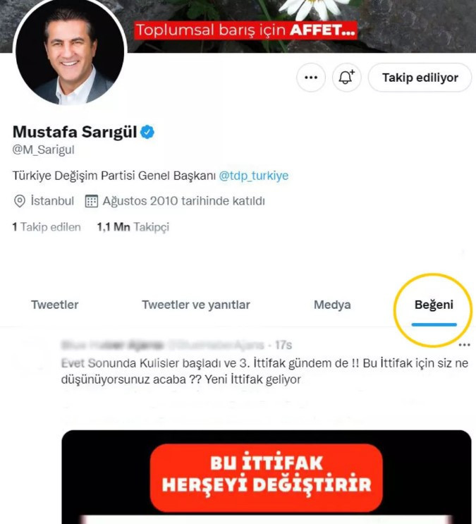 Mustafa Sarıgül'ün beğendiği paylaşım gündem yarattı: Yeni ittifak mı geliyor? - Resim : 1