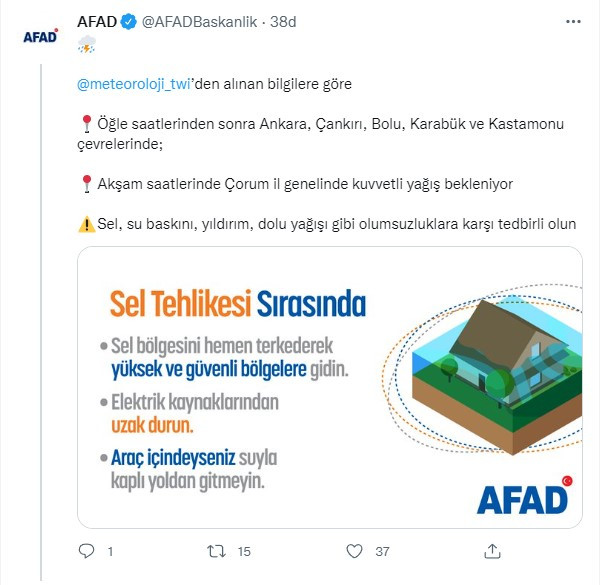 AFAD'dan 9 il için sel ve su baskını uyarısı - Resim : 1