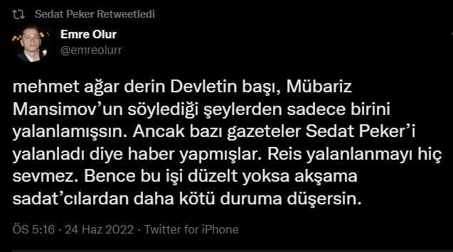 Mehmet Ağar konuştu, Sedat Peker'in danışmanı akşam saatlerini işaret etti: 'Bu işi düzelt yoksa SADAT'çılardan kötü duruma düşersin' - Resim : 2
