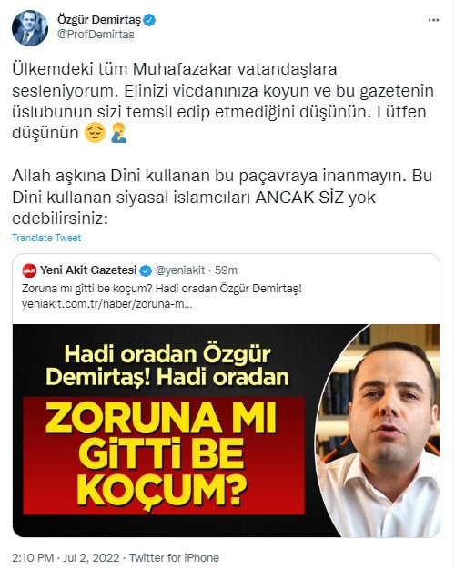 Ekonomist Özgür Demirtaş, Akit'in haberini paylaşarak böyle seslendi: Bu paçavraya inanmayın! - Resim : 1