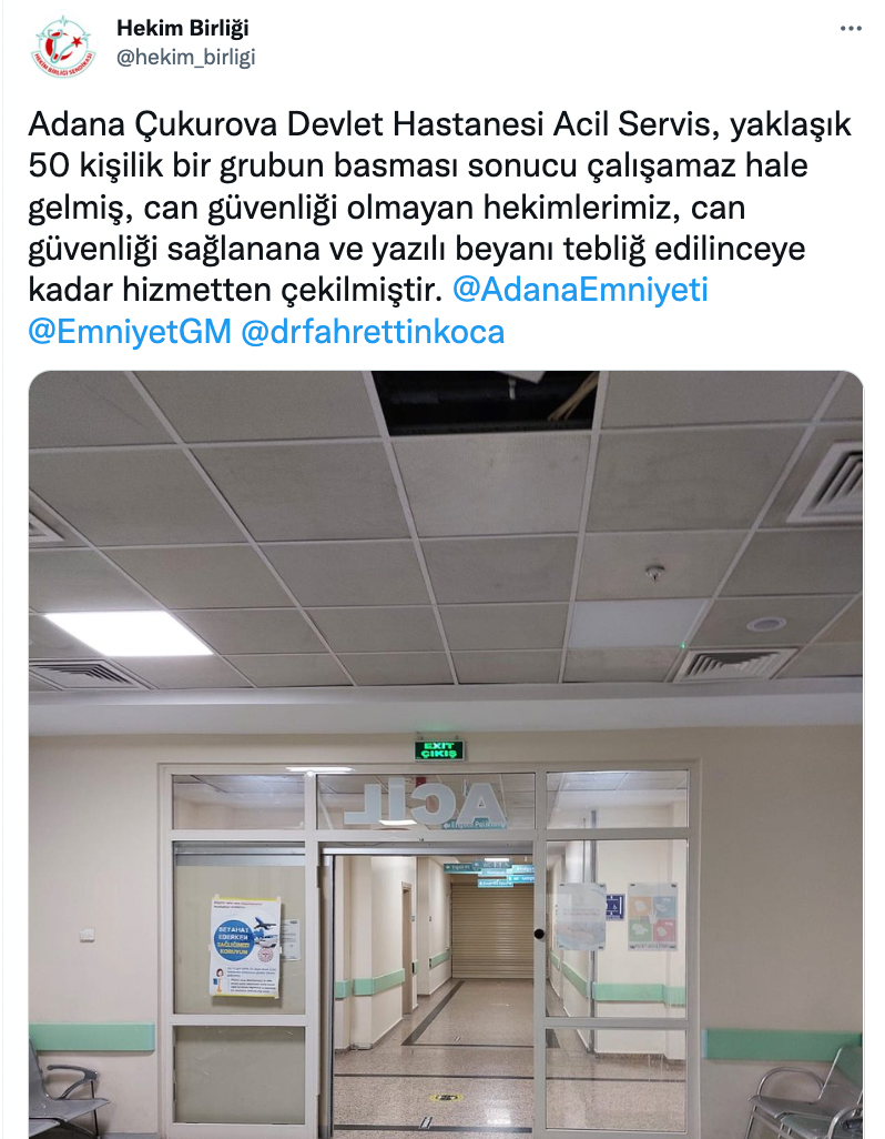 Adana'da 50 kişilik grup hastaneyi bastı: Acil servis hizmetleri durdu - Resim : 1