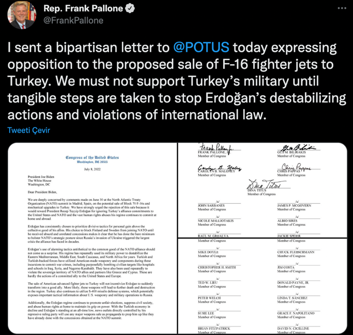 Kongre’de 'Türkiye’ye F-16 satılmasın' mektubunun detayları - Resim : 1