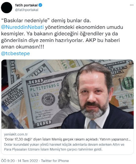 Fatih Portakal Akit'in dolar kuru haberini paylaştı: 'Aman bu haberi AKP okumasın' - Resim : 1